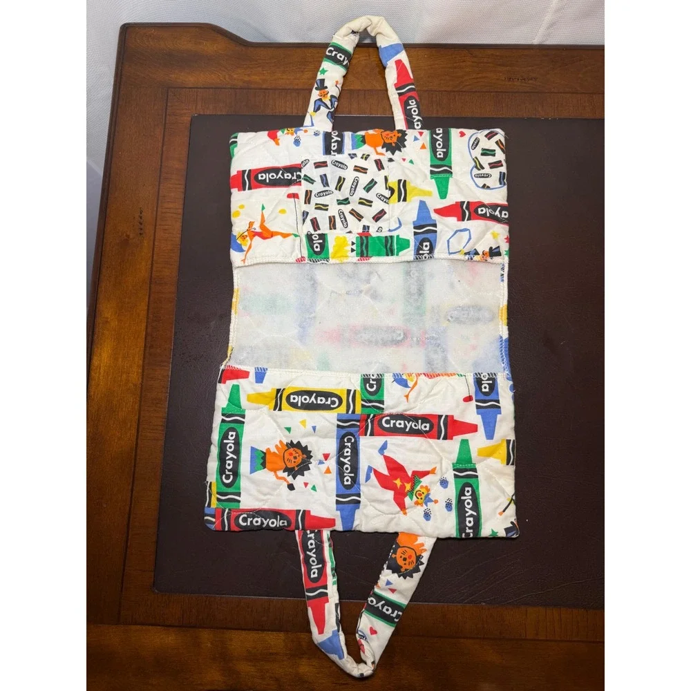 Handmade Crayola Fabric Quilted Tote Bag Kids Art Library Book Bag 12